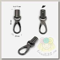 Ручкодержатель с карабином металл TBY.165180 23x68mm (внутр.11мм) цв.черный никель уп.2шт