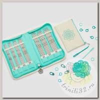 36331 Knit Pro Набор чулочных спиц для вязания Mindful Grateful (Благодарный) нержавеющая сталь, пластик, серебристый, бирюзовый, 7 видов спиц в набор